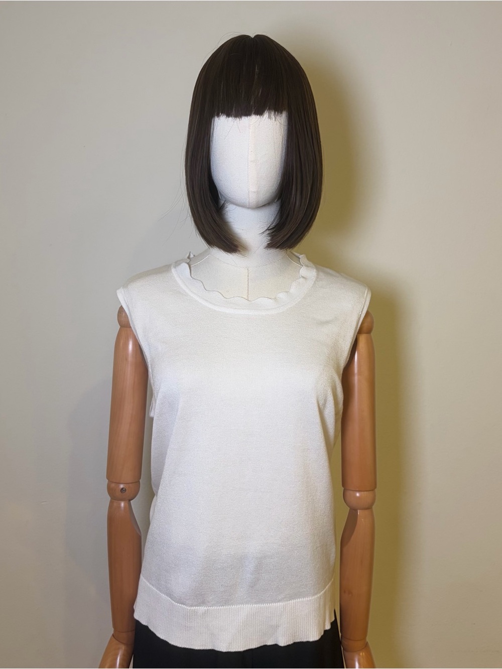 Cable & Gauge White Scalloped Neck Knit Sleeveless Top XL